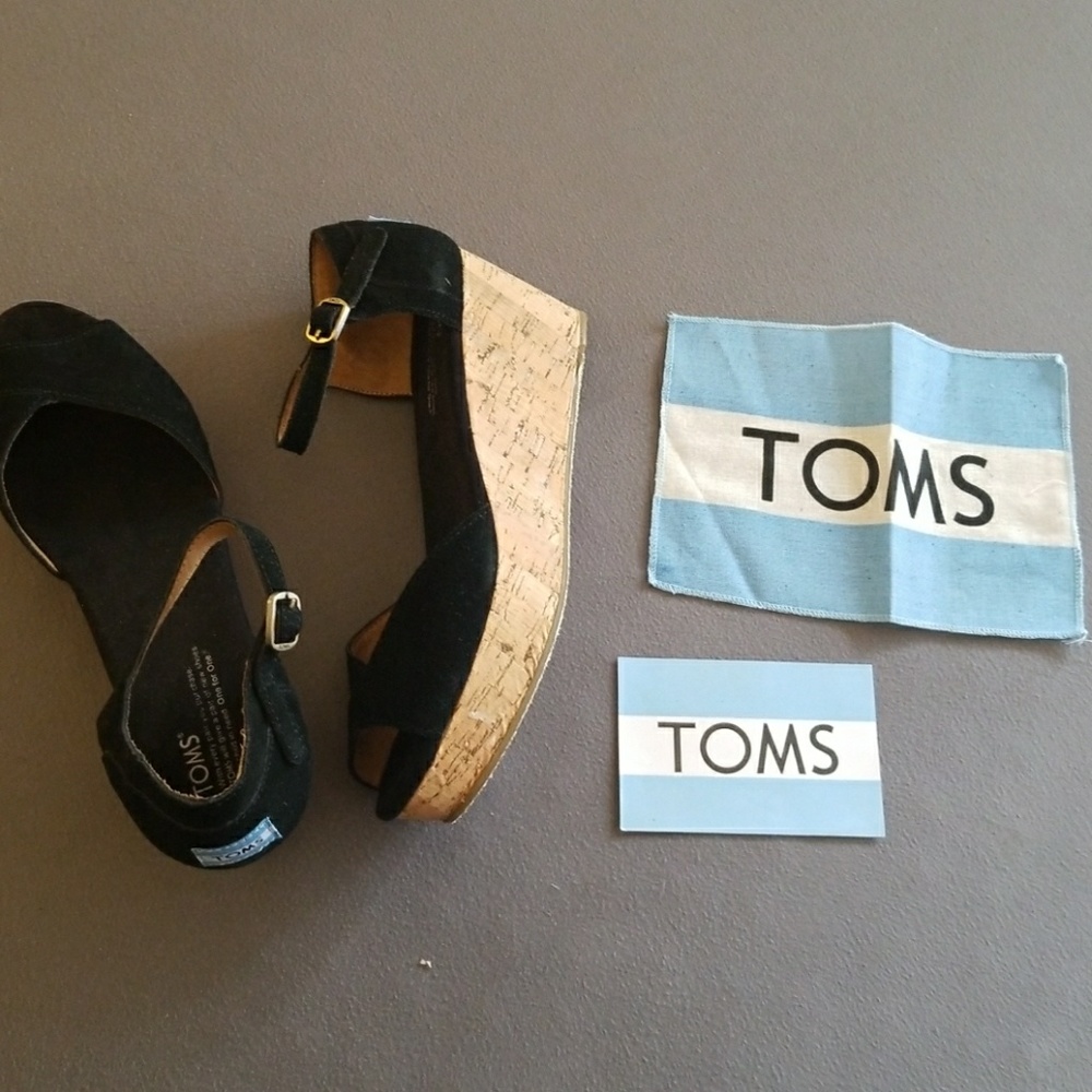Toms Black Platform Wedges